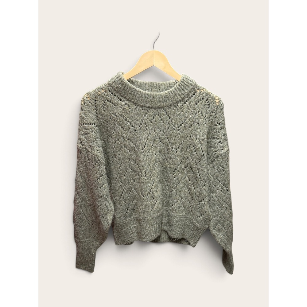 Old Navy Sage Green Pointelle Chevron Knit Sweater Sm Petite Crew Neck Relaxed